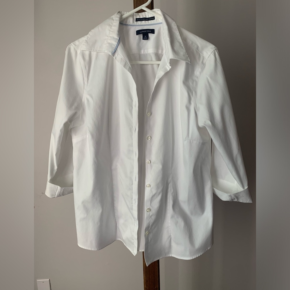 LANDS END | Crisp White Cotton Shirt | Sz 12